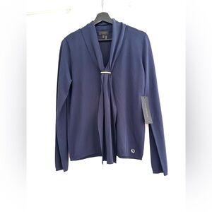Donna Karan Navy Knit Suit Top with Gold Logo Tag